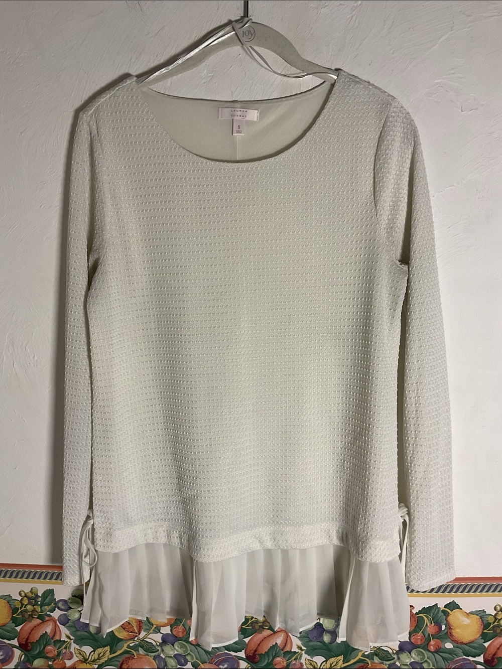 LC Lauren Conrad Ivory Pleated Hem Side Tie Tunic Top Size S